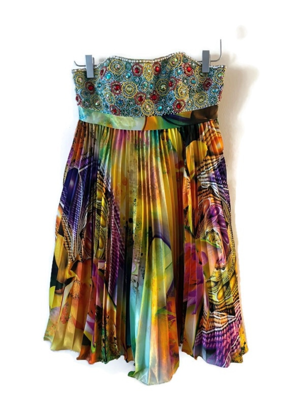 Vintage Y2K Sherri Hill vibrant, multicolored strapless mini dress  Size 2